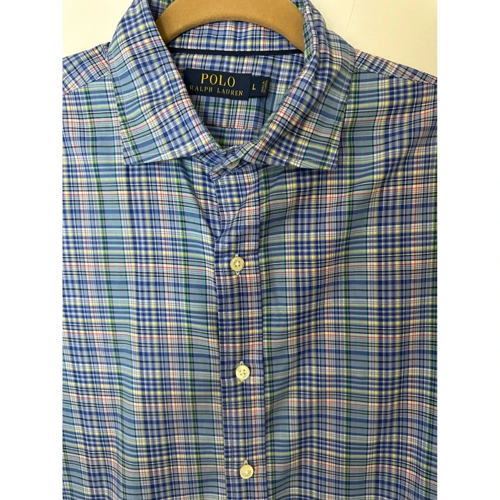 Polo Ralph Lauren Plaid Dress Shirt Button Down Long Sleeve‎ Blue Large